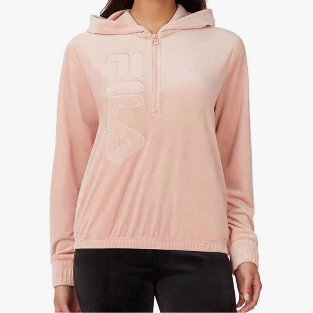 Fila Velour Quarter-Zip Light Pink XL Misty Rose Half-Zip Up Hoodie Sweatshirt